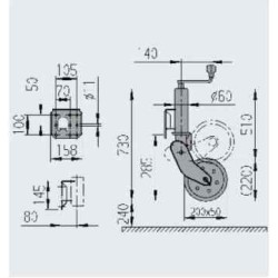 Roue jockey automatique pour remorque  AL-KO diamètre 60mm