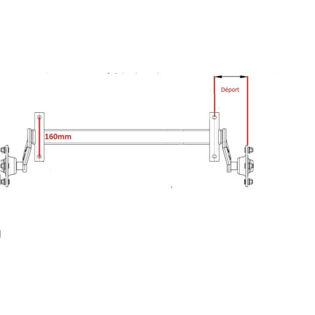 Essieu remorque non freiné RTN PTC: 750Kg 4TR100