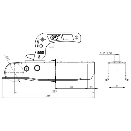 Boîtier d'Attelage AL-KO Carré 50 mm - 750 kg - Sécurité AK