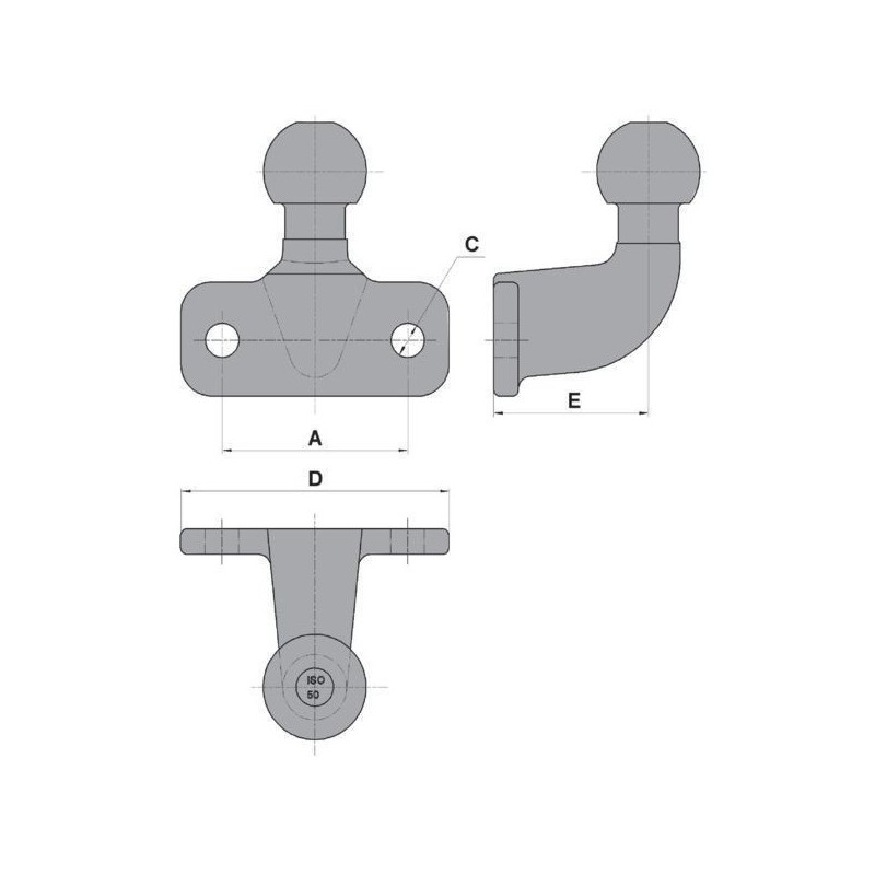 Boule d'attelage coudée pour remorque diamètre 50 charge 3T5 - Remorques Discount