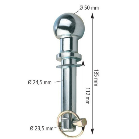 Axe pour Chape Mixte RTN 185 mm – Ø24,5 mm – Boule 50 mm