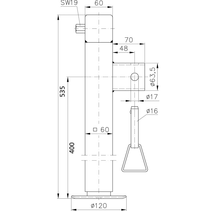 Béquille renforcée carrée 70mm – Stabilité et fixation robuste