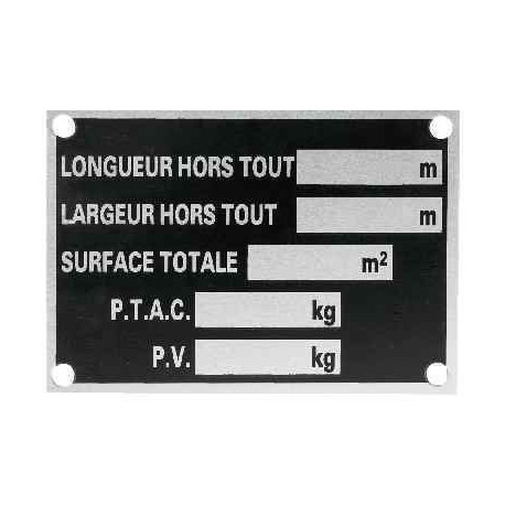 Plaque de tare en alu à frapper et à riveter pour remorque