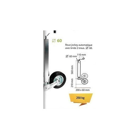 Roue jockey 230x80 mm avec jante en acier - 20 mm - 500 kg