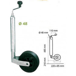Roue jockey classique diamètre 48mm galet 220x85 - Remorques Discount