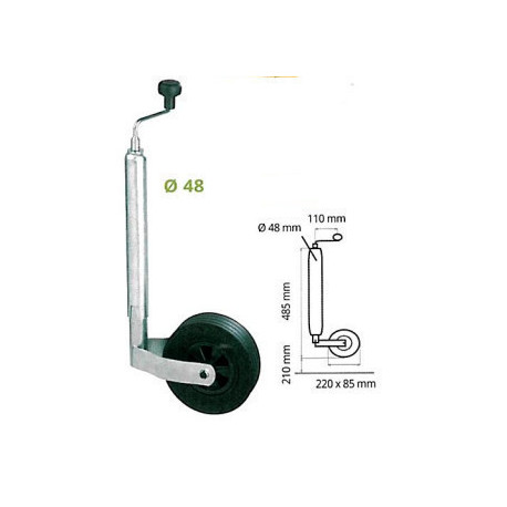 Roue jockey classique diamètre 48mm galet 220x85 - Remorques Discount