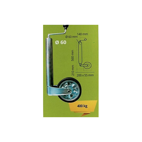 Roue Jockey Renforcée Ø60 mm – Galet Métal 200x65 mm – 400 kg