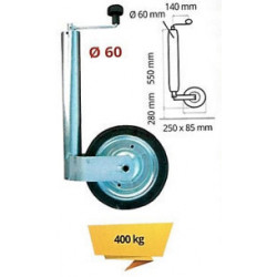 Roue Jockey diamètre 60 avec galet plein 250 x 85 mm - Remorques Discount 