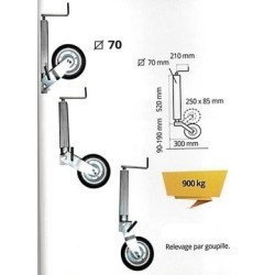 Roue Jockey 70 mm avec Galet Acier 250x85 mm – Charge 900 kg