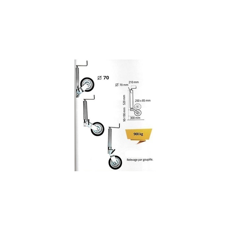 Roue Jockey 70 mm avec Galet Acier 250x85 mm – Charge 900 kg