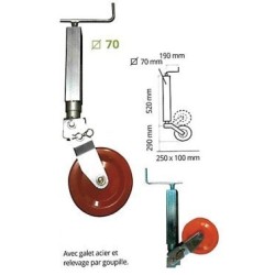 Roue Jockey Renforcée 70 mm | Galet Acier 250 x 100 mm