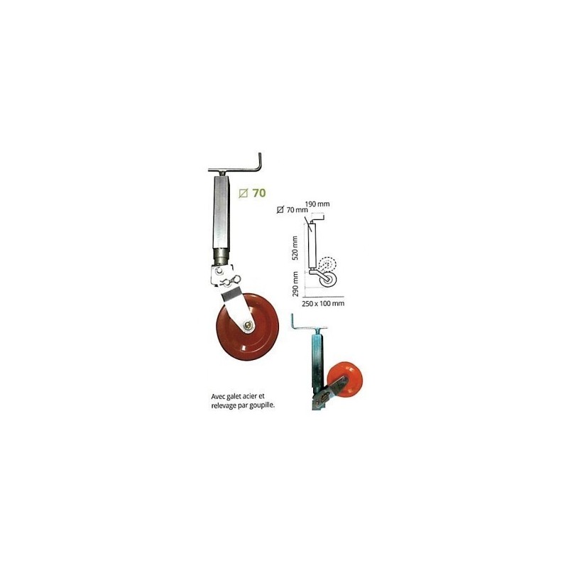 Roue Jockey Renforcée 70 mm | Galet Acier 250 x 100 mm