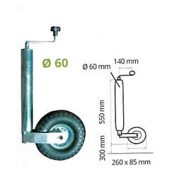 Roue Jockey Gonflable Ø60 mm – Galet 260x85 mm – Acier Galvanisé