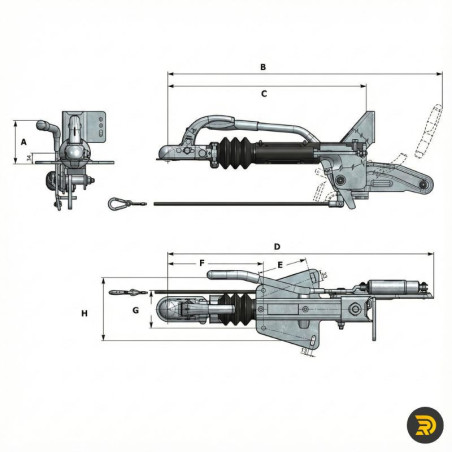 Tête d'attelage KNOTT KF27 type A GF avec fixation en V | Remorques Discount