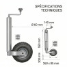 Roue Jockey Gonflable Ø60 mm – Galet 260x85 mm – Acier Galvanisé